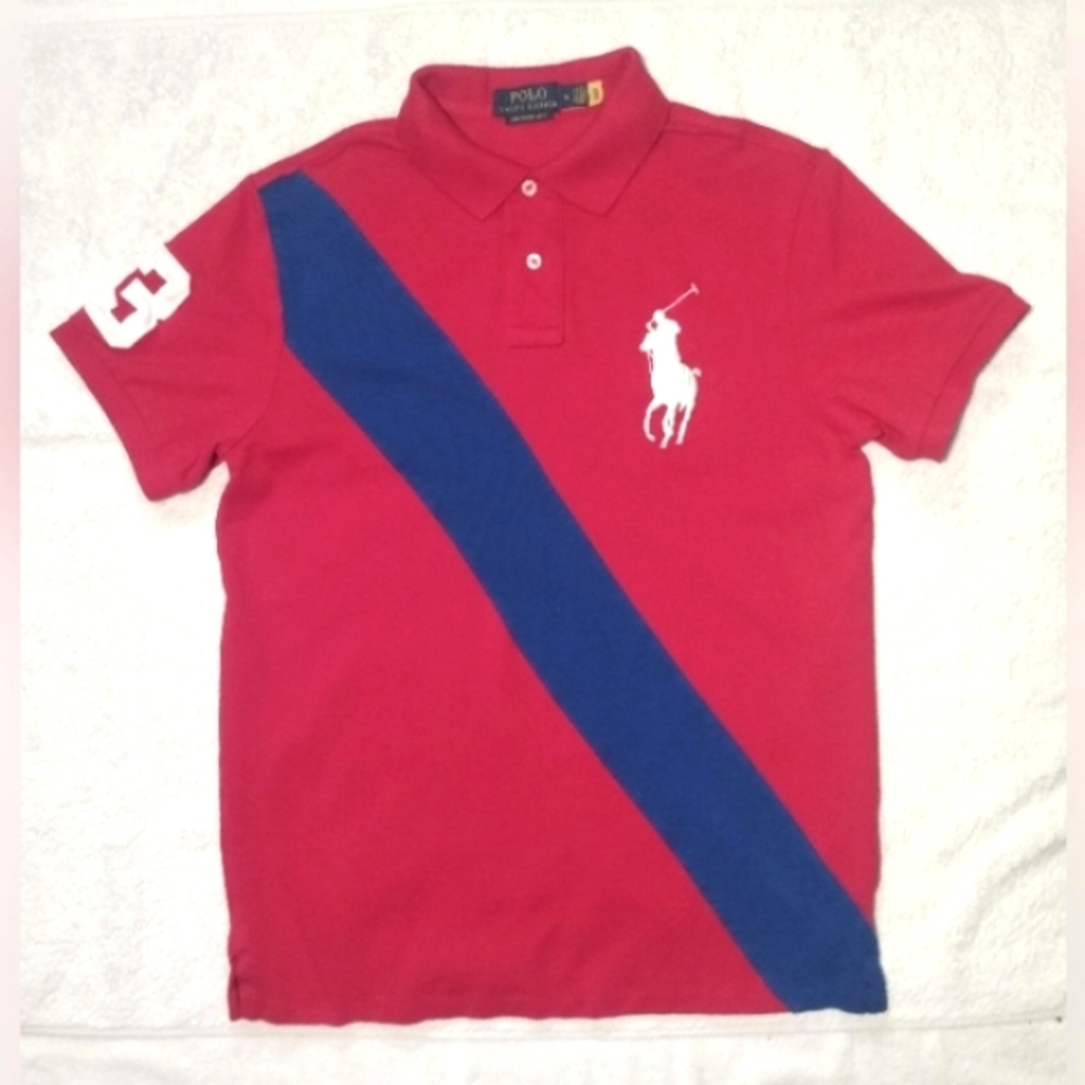 POLO RALPH LAUREN Rugby Varsity Big Pony Embroidery Collared Polo Shirt -Mens S